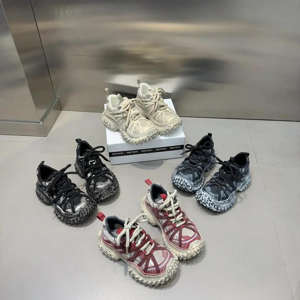 Breathable Clunky Sneakers Women's Autumn New Retro Distressed Thick Bottom Heightened Sneakers