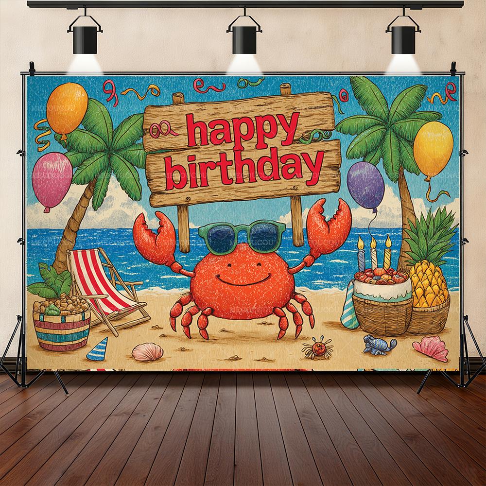 

BEPAN Summer seaside scenery cartoon little crab theme banner children s birthday party friends partydecoration room decoration poste Vinyl--W120xH80cm
