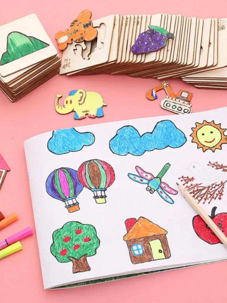 20pcs Montessori Drawing Wooden DIY Painting Template Stencils