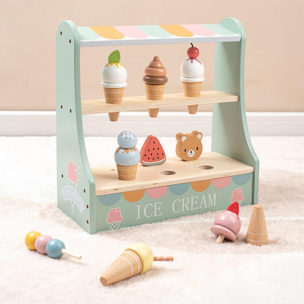 Simulated Wooden Ice Cream Combination, Wooden Early Education Toys, Hand Eye Coordination Ability