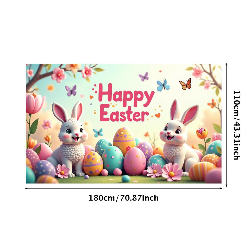 Happy Easter Backdrop Banner Easter Egg Bunnies Photography Prop Decorations Garden Party Supplies Background Spring Decor