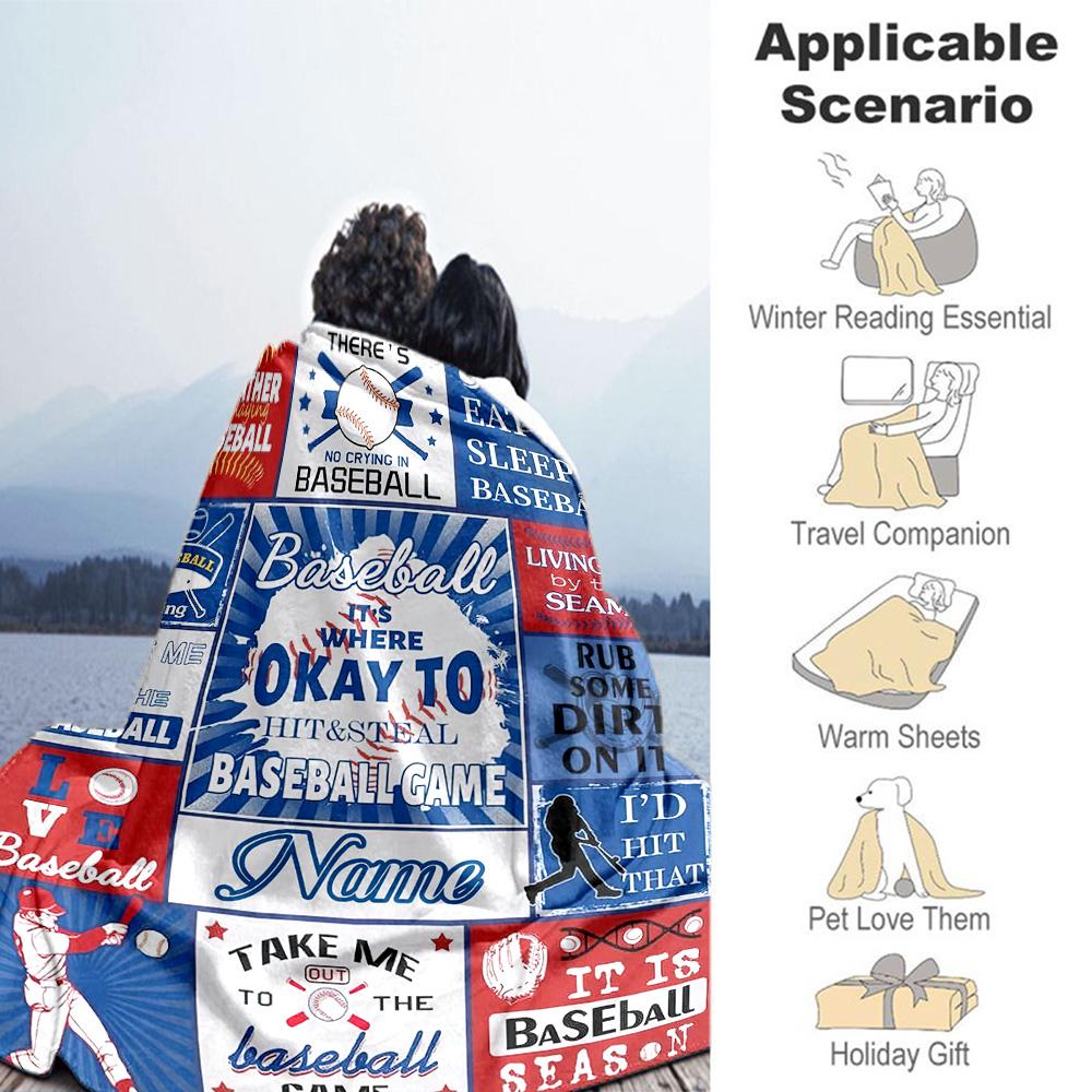 Blue Softball Customize Your Name Blanket Lightweight Personalized Blanket Soft Warm Cozy Great for Sofa Picnics Bed Livingroom All-Season Use