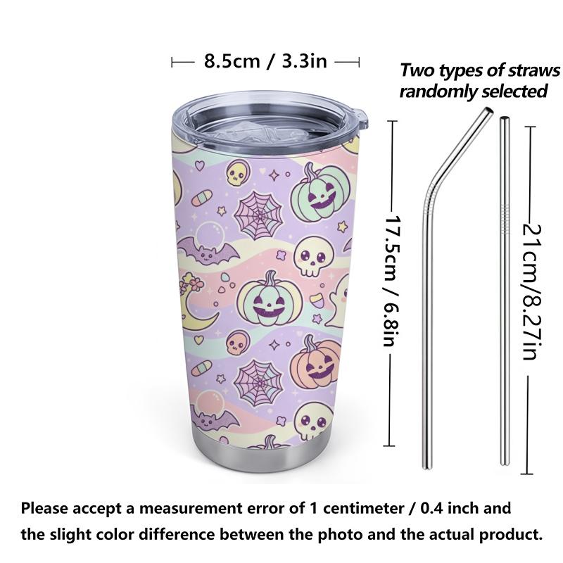 Car Tumbler 591ml Pumpkin Ghost Bat Skull Element Straw Cup Coffee Tumbler Portable Tumbler Metal Drink Mug Gift Cup