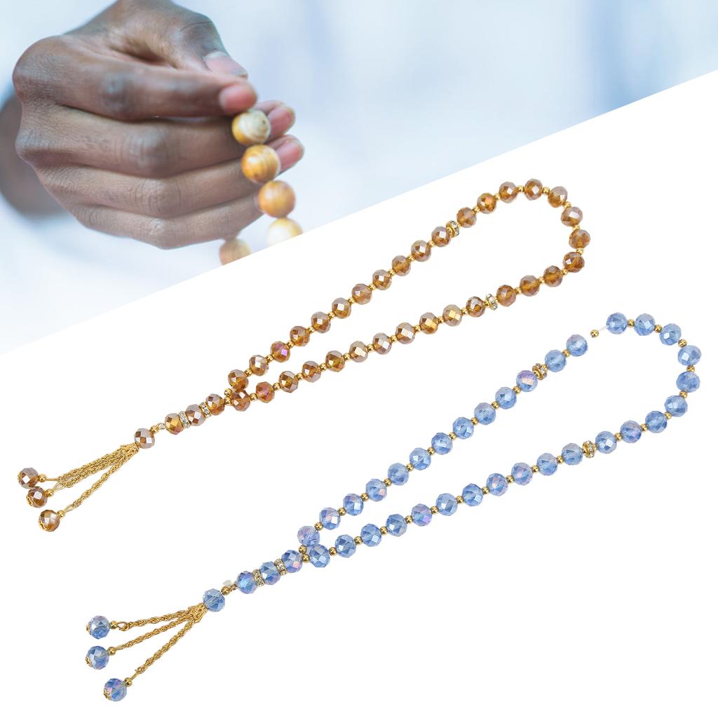2pcs Prayer Beads Mini Blue Champagne Color 33 Beads Muslim Tasbih with Sapcer Beads for Daily Decoration Gift