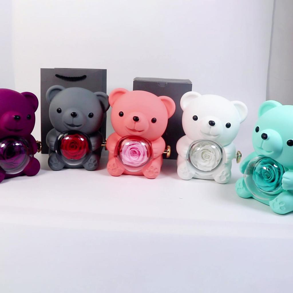 Romance Bear Box With Preserved Rose Elegant For Valentines' Day Mother's Day Weddings Anniversaries Various Color Romance Box