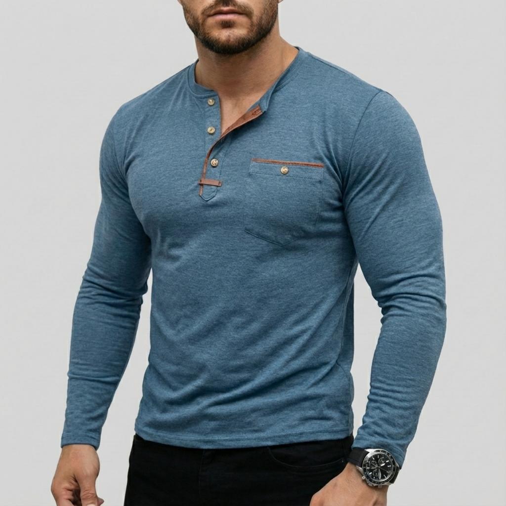 Men's casual ,color long,sleeved base layer shirt, men's button,down round,neck elastic sport top