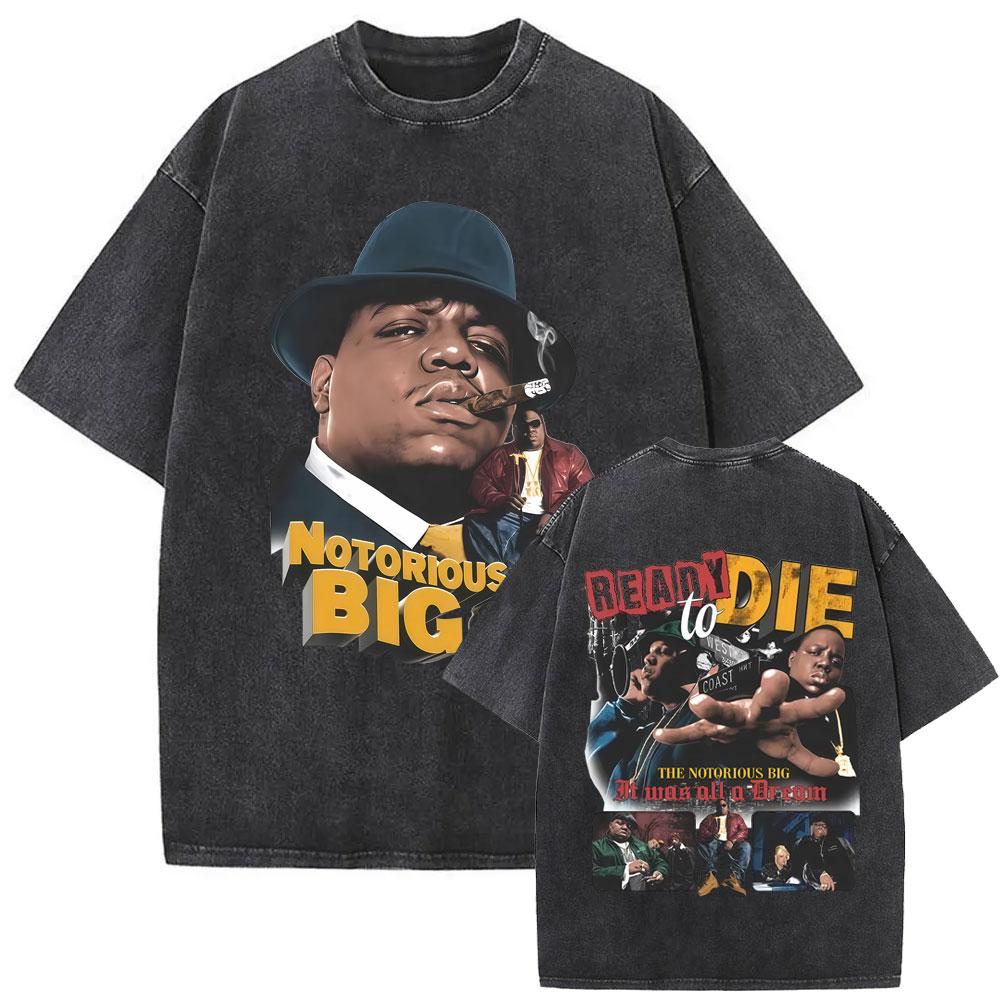 Rapper The Notorious Big Ready To Die Washed Vintage T-shirt Biggie Smalls Graphic T Shirts Men Women Hip Hop Oversized T-shirts S разноцветный