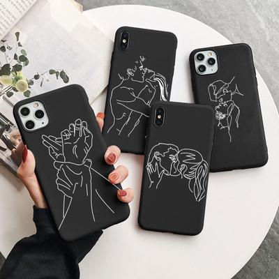Funda de Teléfono para Pareja con Arte Abstracto de Línea Simple Para iPhone 11 12 13 Pro XS MAX Mini 8 7 6 6S Plus X 5S SE 2020 XR Cubierta Negra Mate