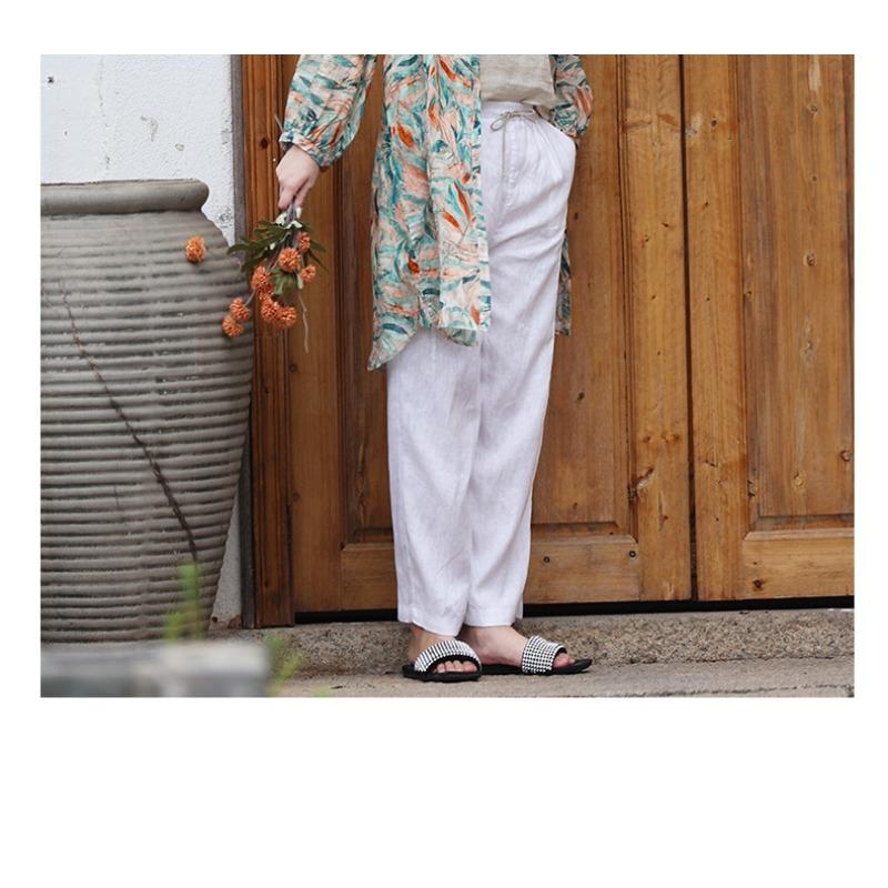 Women S Literary Retro Cotton Linen Floral Long Sleeve Loose Mid Length Shirt