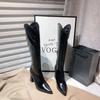 Pu Leather Long Boots Women Fashion V-Port Pointed Toe Knee High Boots Ladies Sexy Chunky High Heel Shoes Botas
