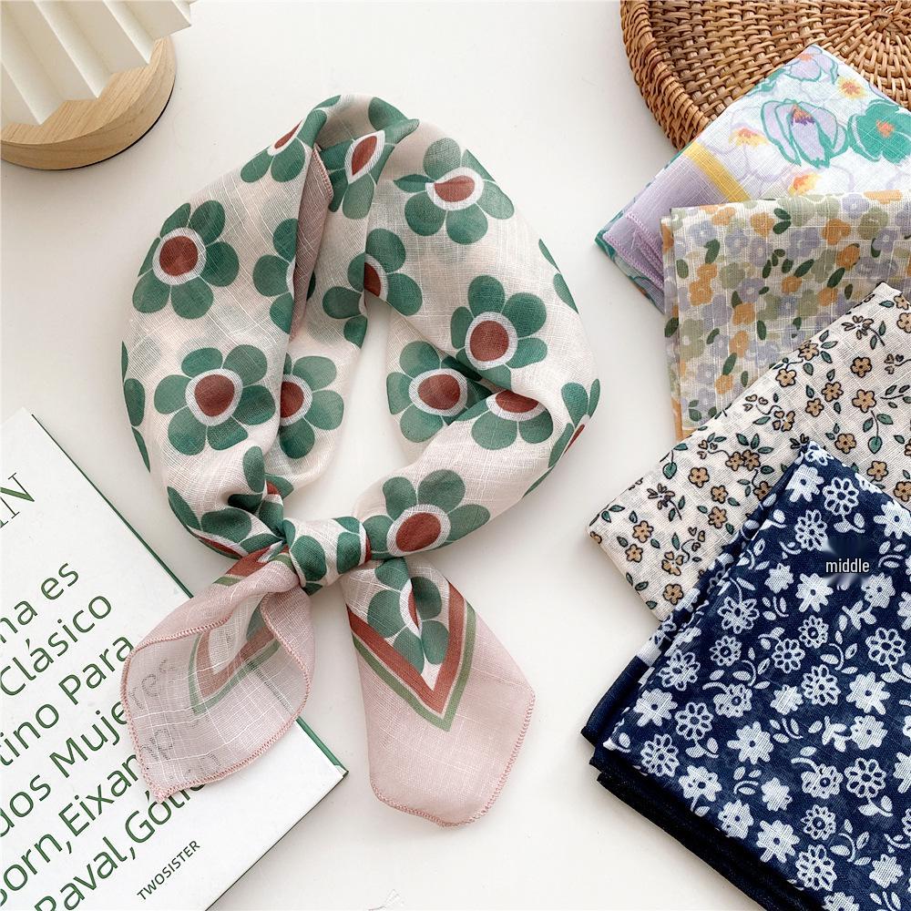 58 Cotton Linen Silk Scarf - Versatile Korean Fashion Neck and Head Bandana for Women