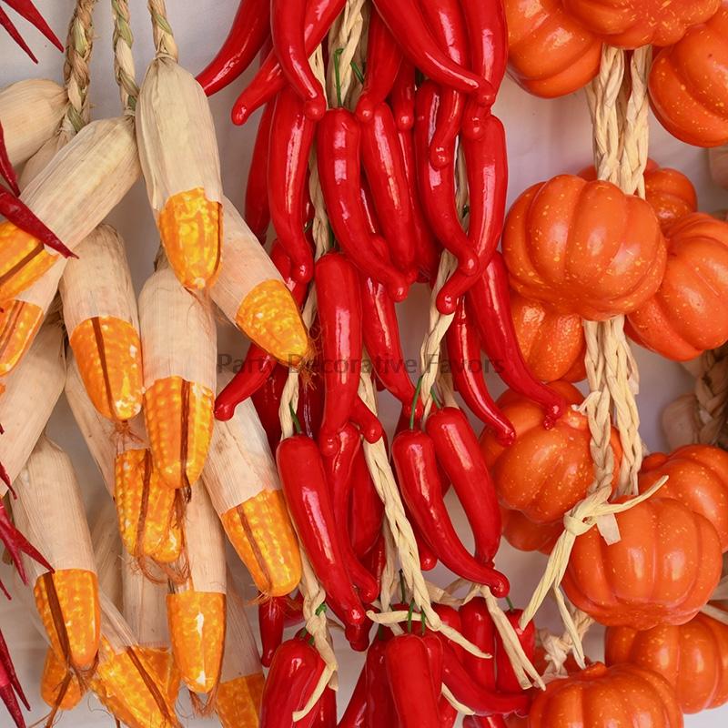 Artificial Vegetables Foam Chili Garlic Pumpkin For Home Kitchen Wall Hanging Decoration Red Pepper String Farm Party Fake Fruit