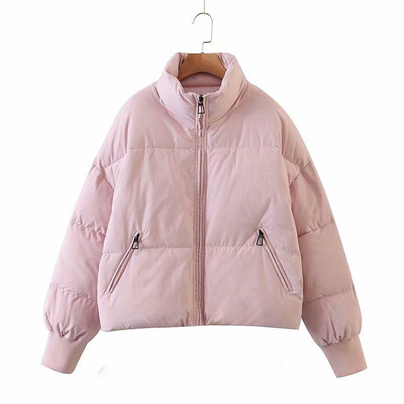 Women's Winter Stand Collar Puffer Jacket Baggy Short Padded Down Coats Cropped Puffer Long Sleeve