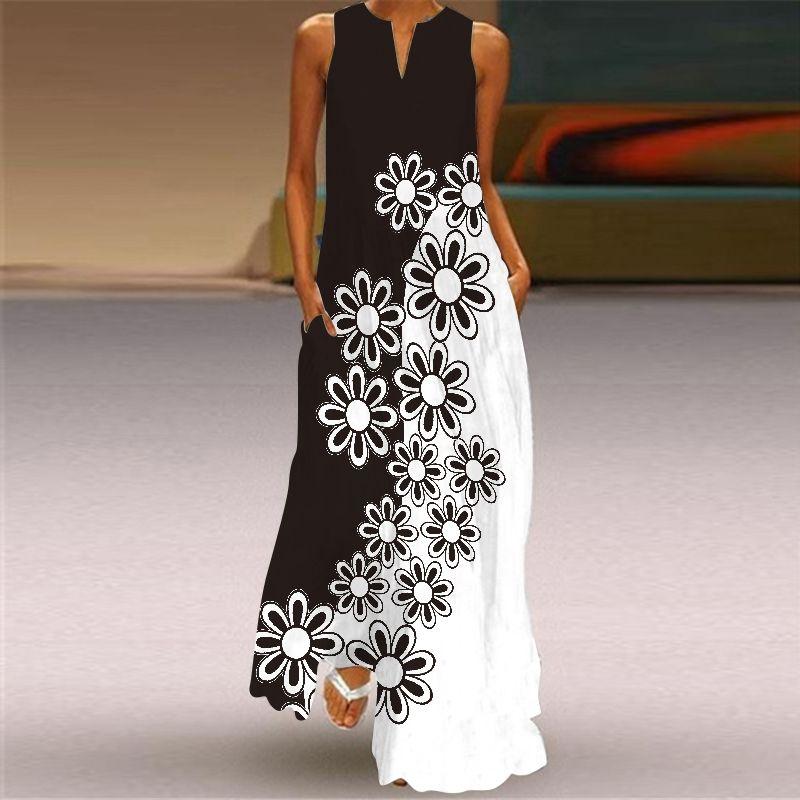 Summer 2025 New Arrival Export Women's Fashion Sexy Digital Printed V-neck Sleeveless Dress Pocket 3D Dress
