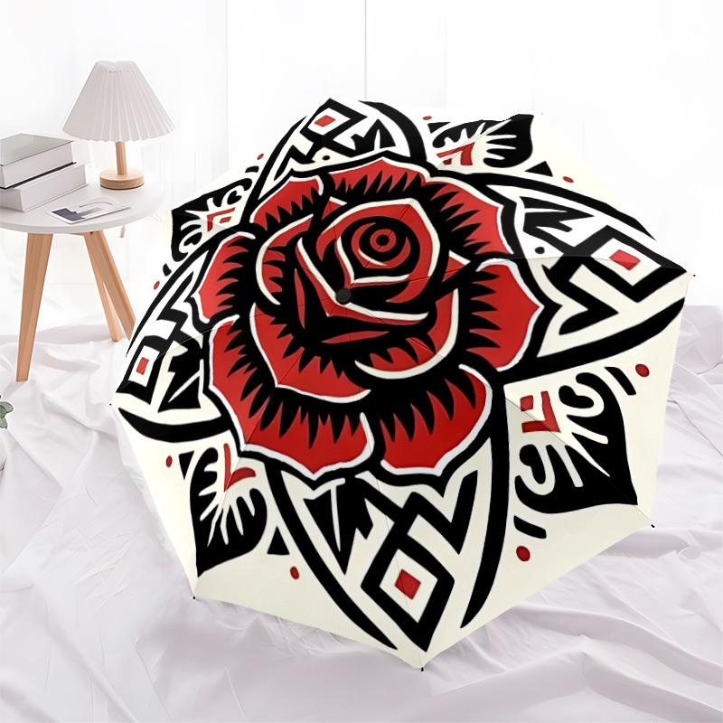 1pc Rose Mandala Fashionable Automatic Opening/Closing Folding Umbrella with 8 Bones, Windproof Portable, Daily Use121
