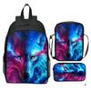 Bedruckter Universum Sternenhimmel Rucksack 3-teiliges Set Tier Wolf Löwe Rucksack Kleine Umhängetasche Federmäppchen