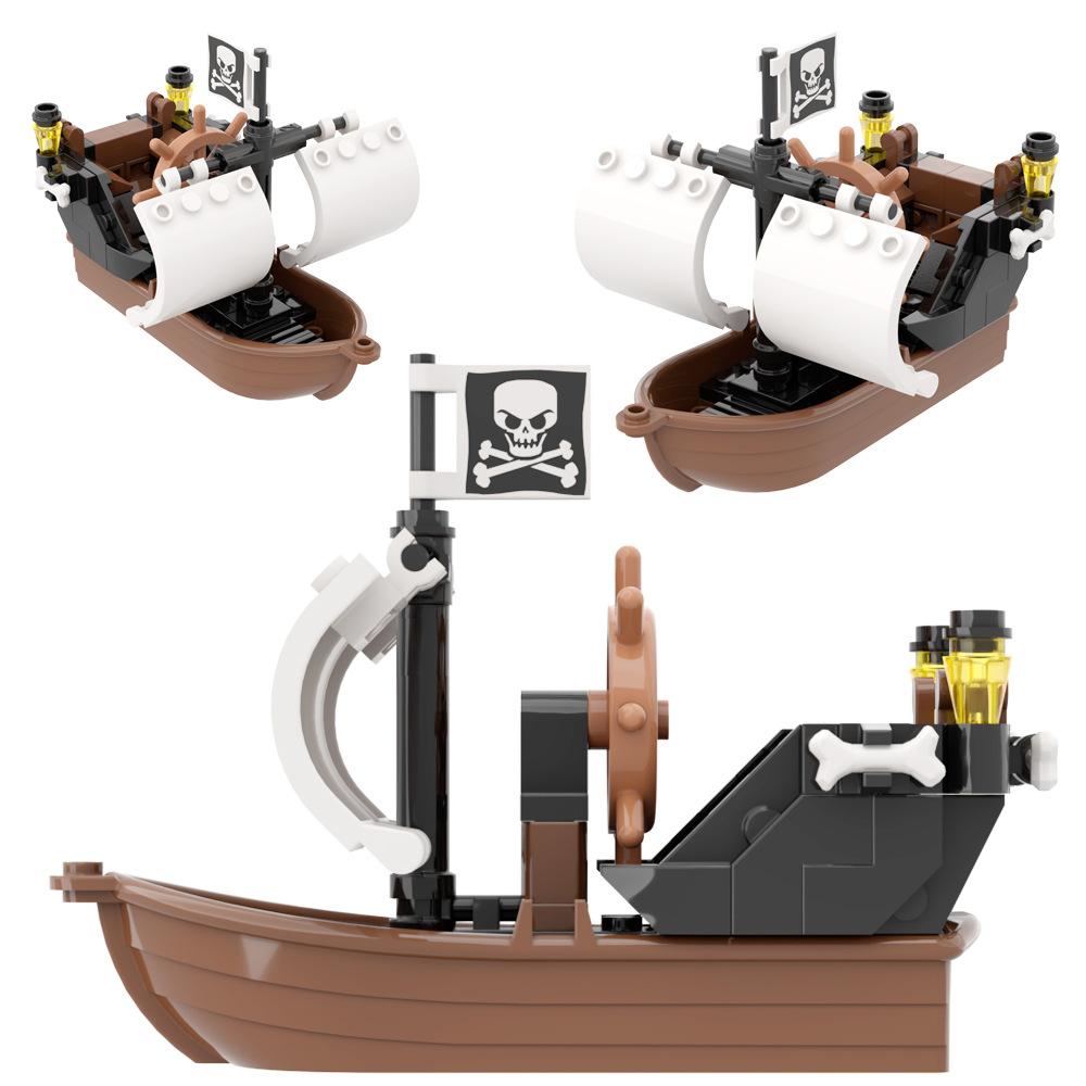 Assemble Small Particle Building Block Drifting Raft Pirate Gunboat Port Scene Tabletop Ornament