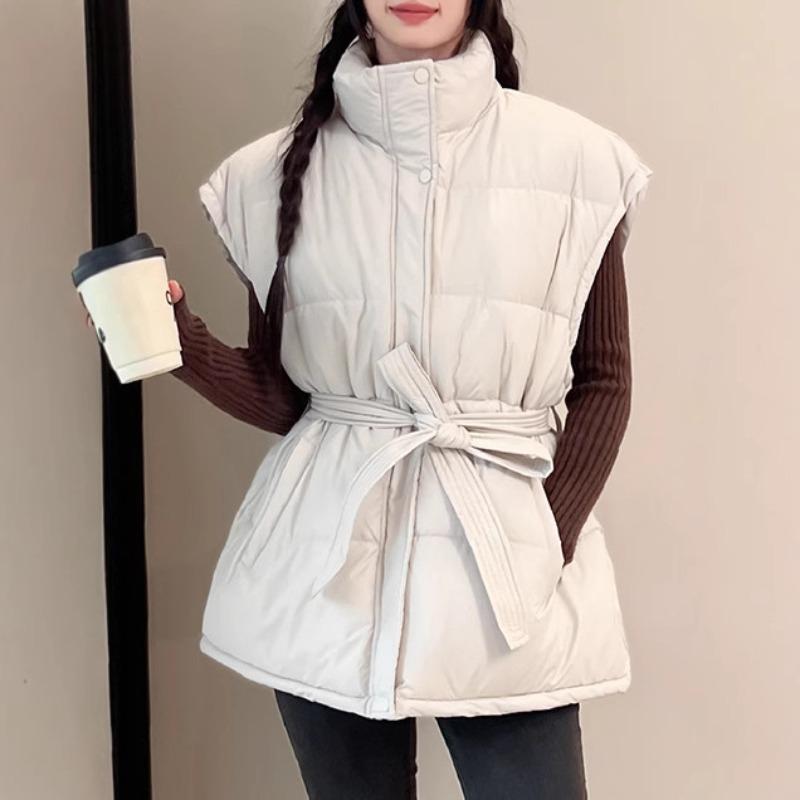 Lace-up Waist Cotton Jacket Vest Vest Women's Autumn and Winter New Stand-up Collar Loose Thickened Coat