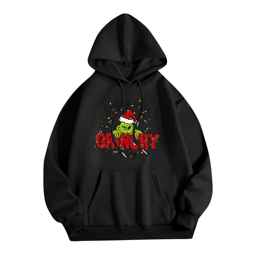 Women's Casual Comfortable Neck Hooded Long Sleeve Christmas Print Warm Sweatshirt
