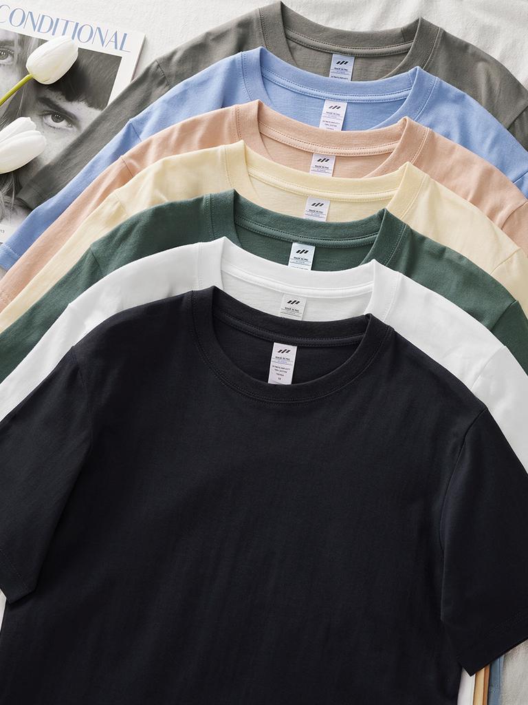 New Loose Pure Cotton Short-sleeved T-shirt Regular Shoulder Round Neck Tops Solid Color Versatile Short-sleeved Bottoming Shirt