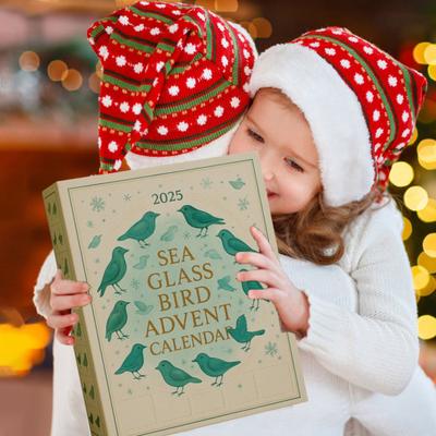Yousheng Sea Glass Bird Advent Calendar 2025 24-Day Christmas Countdown Box with Acrylic Bird Ornaments Unique Holiday Gift for Nature Lovers