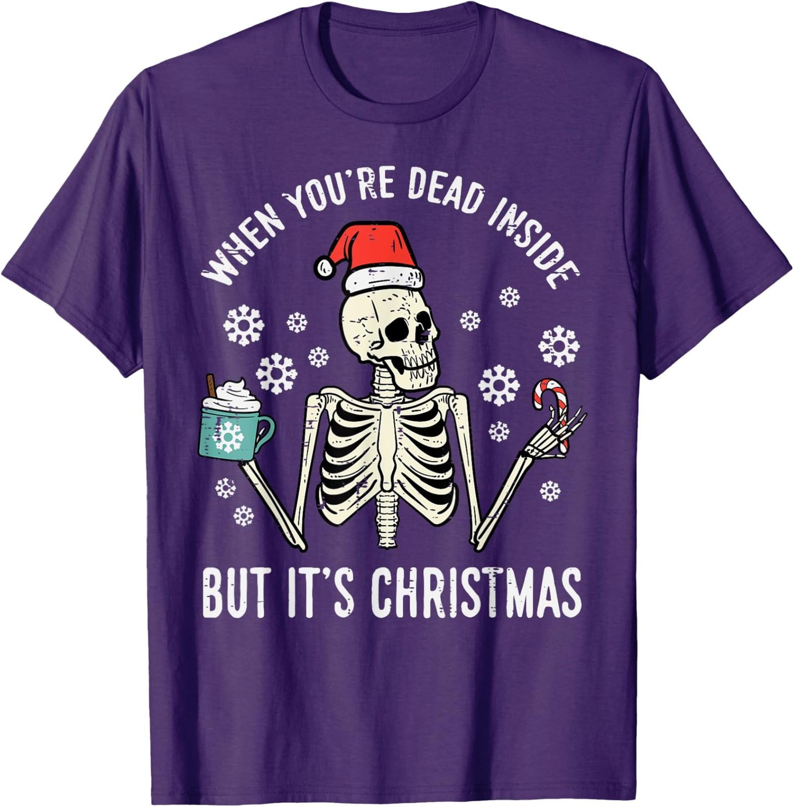 Dead Inside But Its Christmas Skeleton Coffee Xmas Unisex T-Shirt S разноцветный