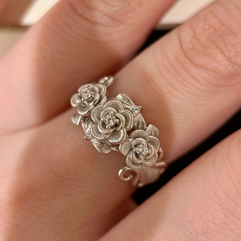 Little Red Book Vintage Silver Rose Ring - Retro Fashion Statement Piece