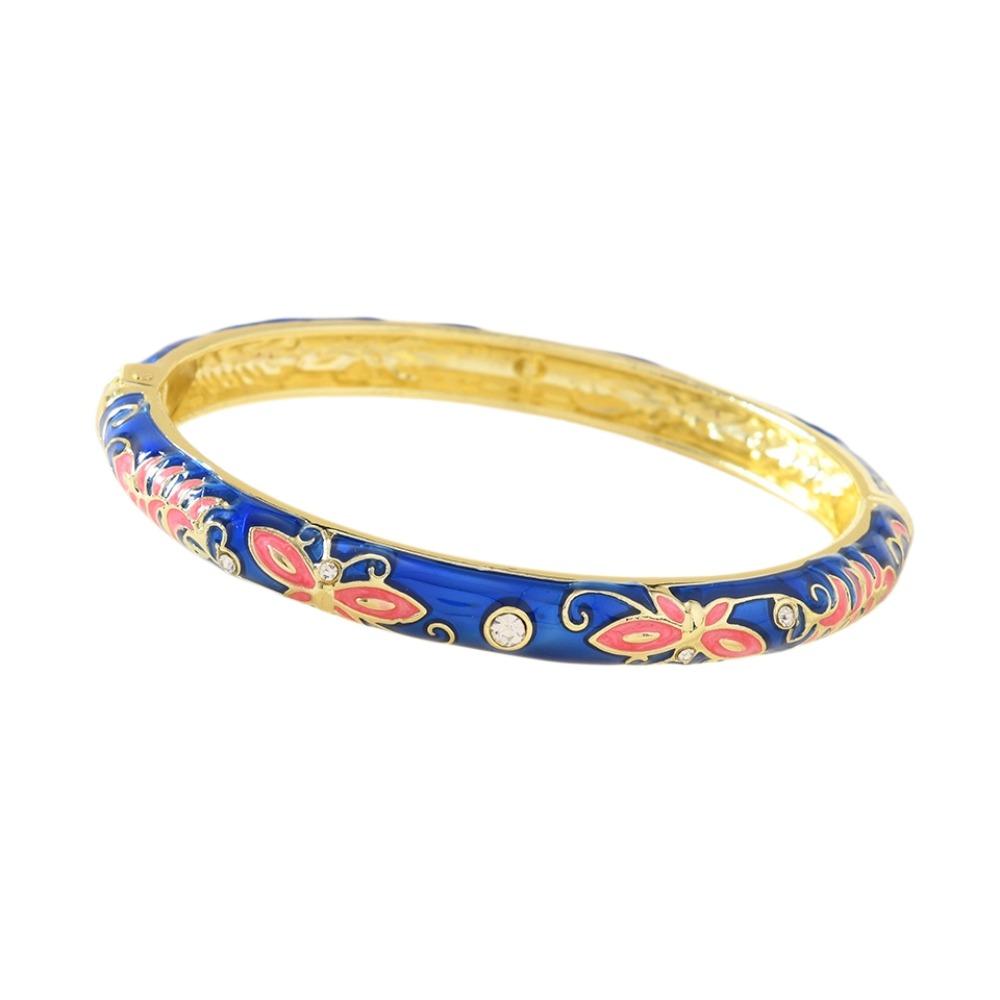 Enamel Vintage Cloisonne Bangle Traditional Butterfly Floral Chinese Flower Bangle Vintage Chinese Women's Hand Bracelet