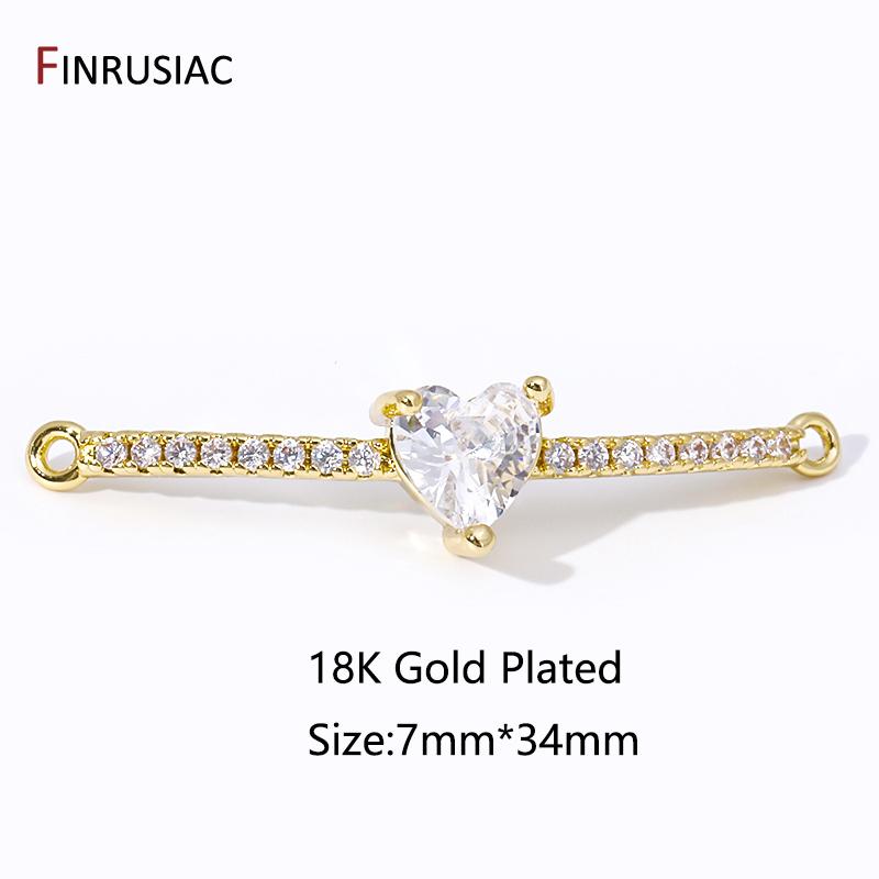 

Trendy 18K Gold Plated Brass Inlaid Zircon Heart Shape Curved Tube Connector For DIY Women Bracelet Making Accessories 1 pcs