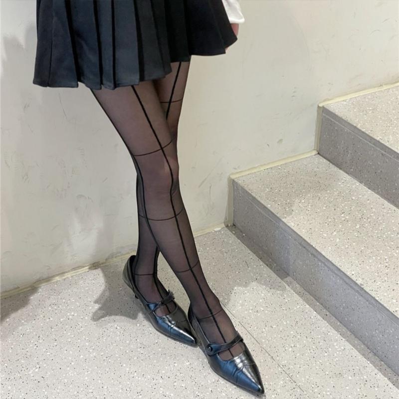 Women's Pantyhose,Cross Line High Waist Pantyhose Sheer Tights Thigh High Stockings