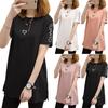 Sommer-Kurzarm-T-Shirt mit Herz-Aufdruck, lange Oberteile, Rundhalsausschnitt, lässige T-Shirts