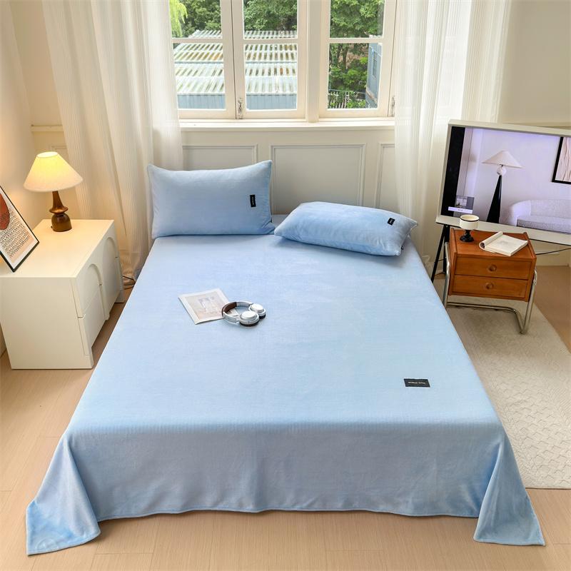 3pcs Solid Color Milk Velvet Bed Sheet Set Autumn Winter Warm Pink Bedding with 2 Pillowcases Soft and Skin-friendly Bed Cover