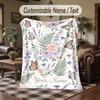 Butterflies Ferns Theme Throw Blanket Custom Name Text Personalized Blanket Soft Cozy Blanket for Home Sofa Bed