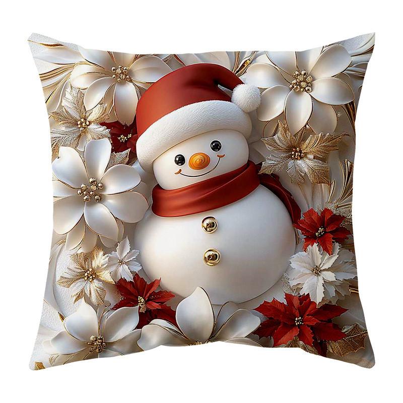 

Christmas Themed Plush Cushion Cover With Santa Reindeer Tree Design For Living Room Decor Snowman,40cm