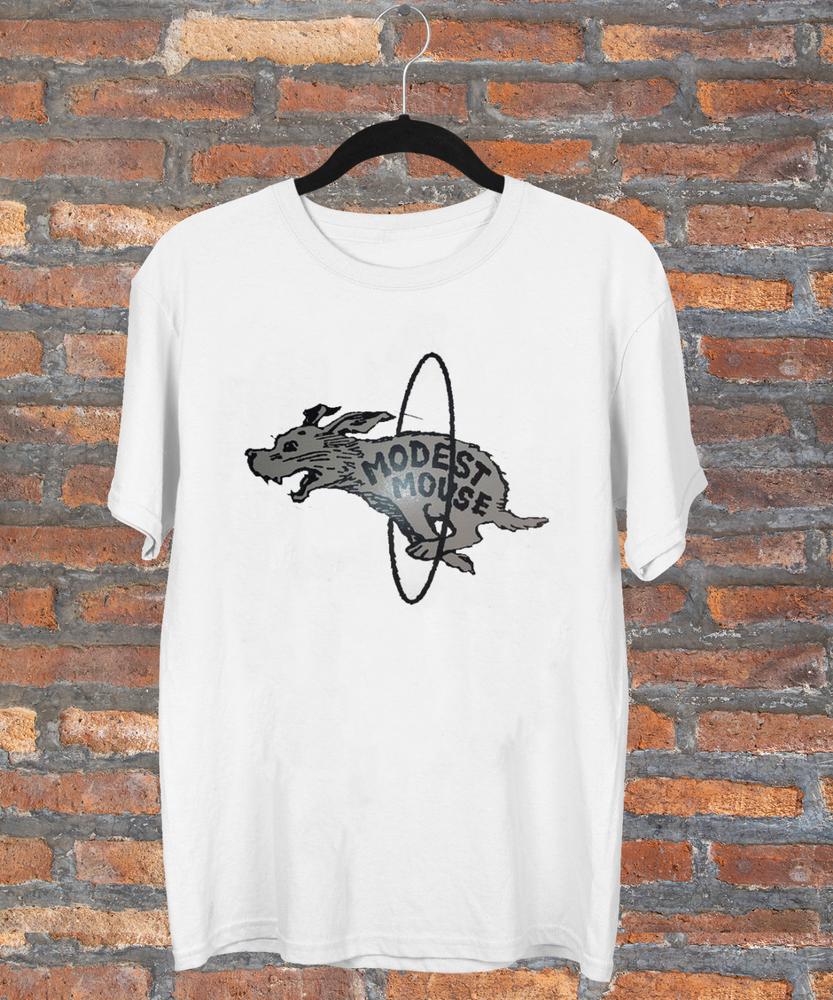 Rare Modest Mouse Band Funny Dog Cotton Tee Unisex White T-shirt S