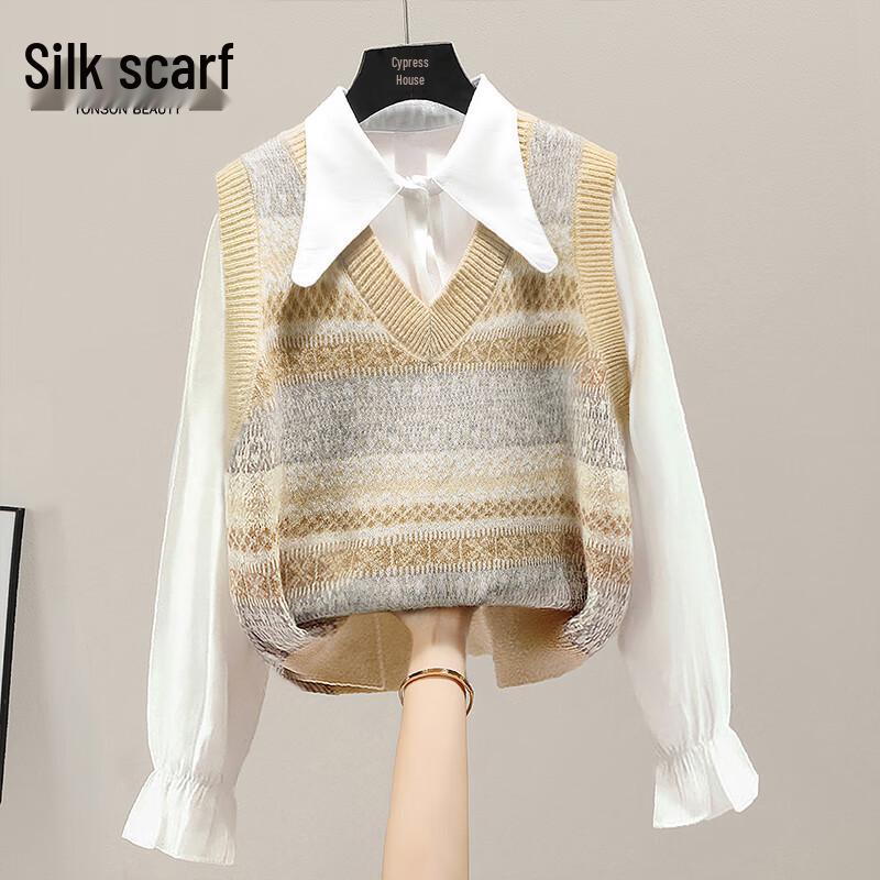 

Sibaishe Women s V-Neck Striped Knit Vest L