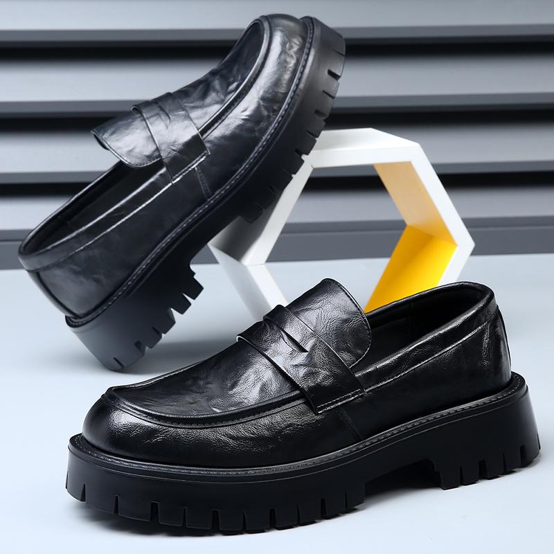Pánské společenské boty s tlustou podrážkou Kožené Pánské ručně šité mokasíny Univerzální Pánské ležérní boty Prolamované Pánské nazouvací Svatební boty