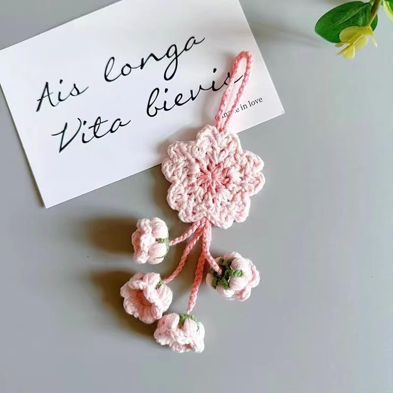 

Handmade Knitted Cherry Blossom & Lily of the Valley Wool Pendant - Perfect Bestie Gift