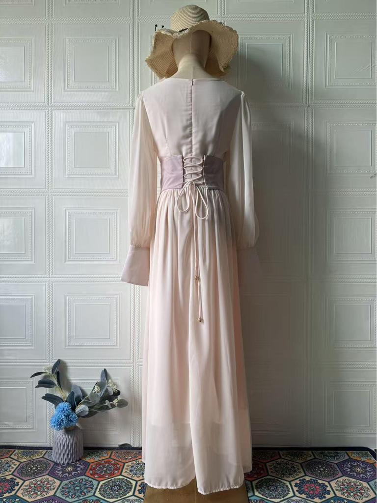 Retro Long Sleeve Waist-Cinching Fairy Dress 2025 - European and American Spring Style