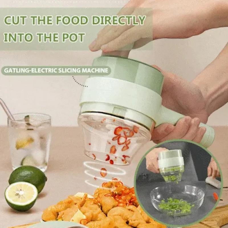 4 In 1 Handheld Electric Vegetable Cutter Set Slicer Garlic Vegetable Crusher Kitchen Tool USB Charging Ginger Masher Machine