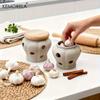 KEMORELA White Ceramic Garlic Storage Jar with Bamboo Lid Ventilated Hollow Design, Perfect for Kitchen Garlic, Ginger Storage