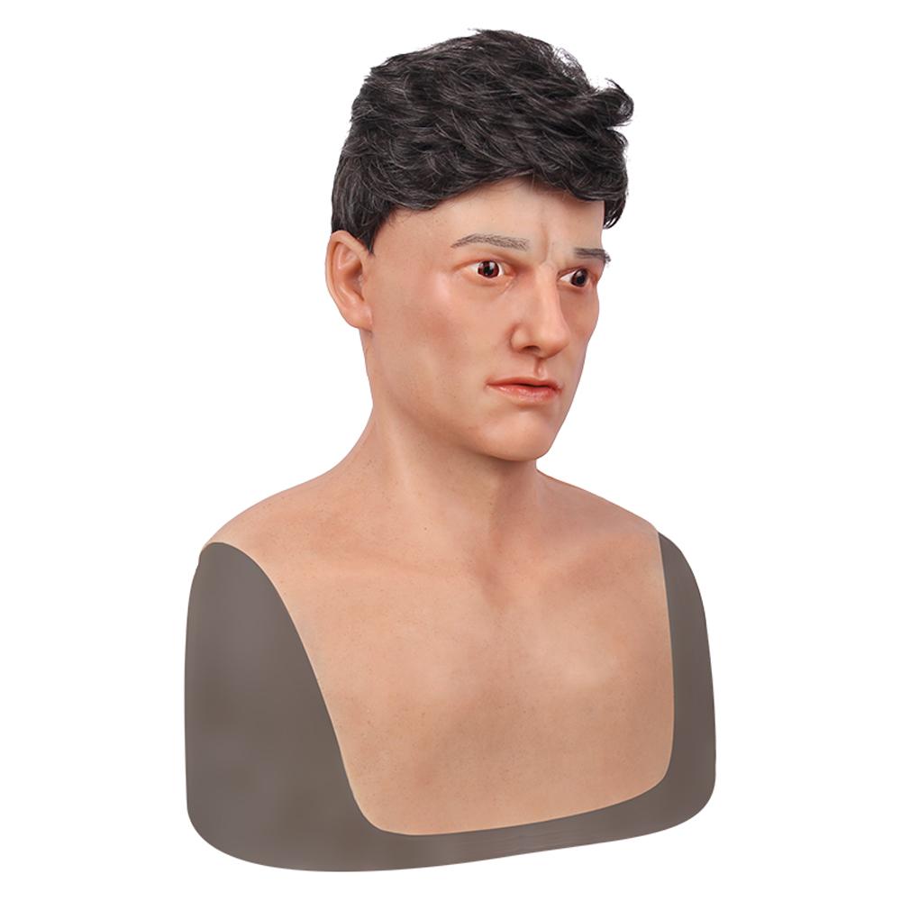 Masque de Fête Visage d'Homme Réaliste 100% Silicone Masque Facial Couvre-Tête Complet Silicone Doux Élastique pour Cosplay