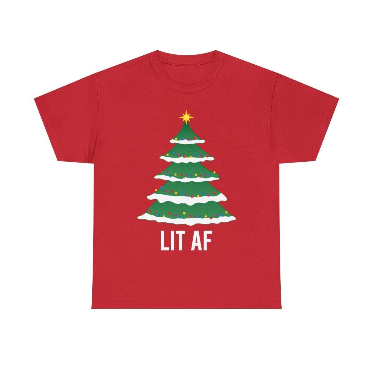Lit Af Christmas Tree Graphic Tee Shirt S