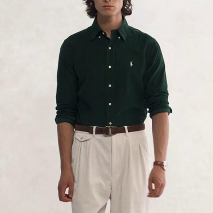 Polo Ralph Lauren Solid Color Point Collar Long Sleeve Shirt Men Shirts Green MNPOWOV16823237-300