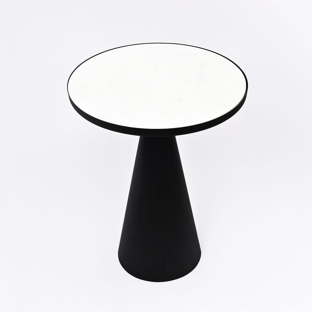 Round Cone Side Table with Marble Top – Modern Accent Table with Black Metal Base