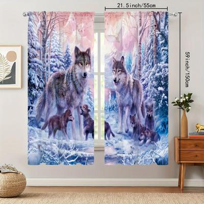 Vorhänge mit Schneewolf-Waldmusterdruck, Stangentasche Heimdekoration, Raumdekoration