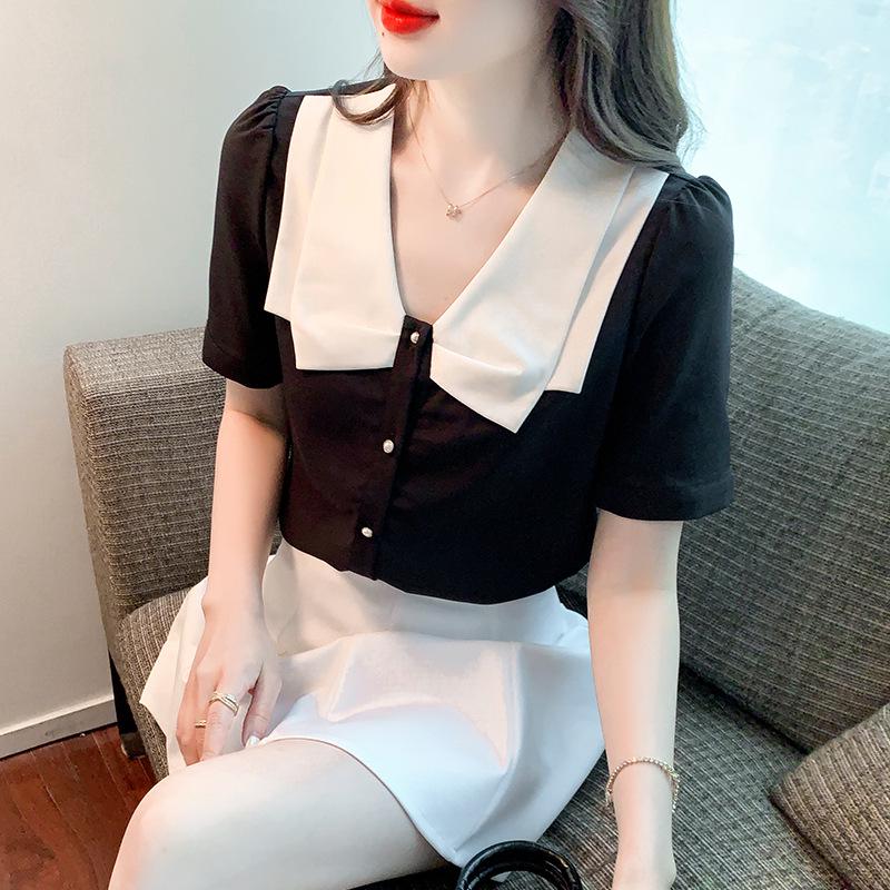 Women's Summer 2025 Doll Collar Plus Size Fashion Tee - Age-Defying Short Sleeve Top