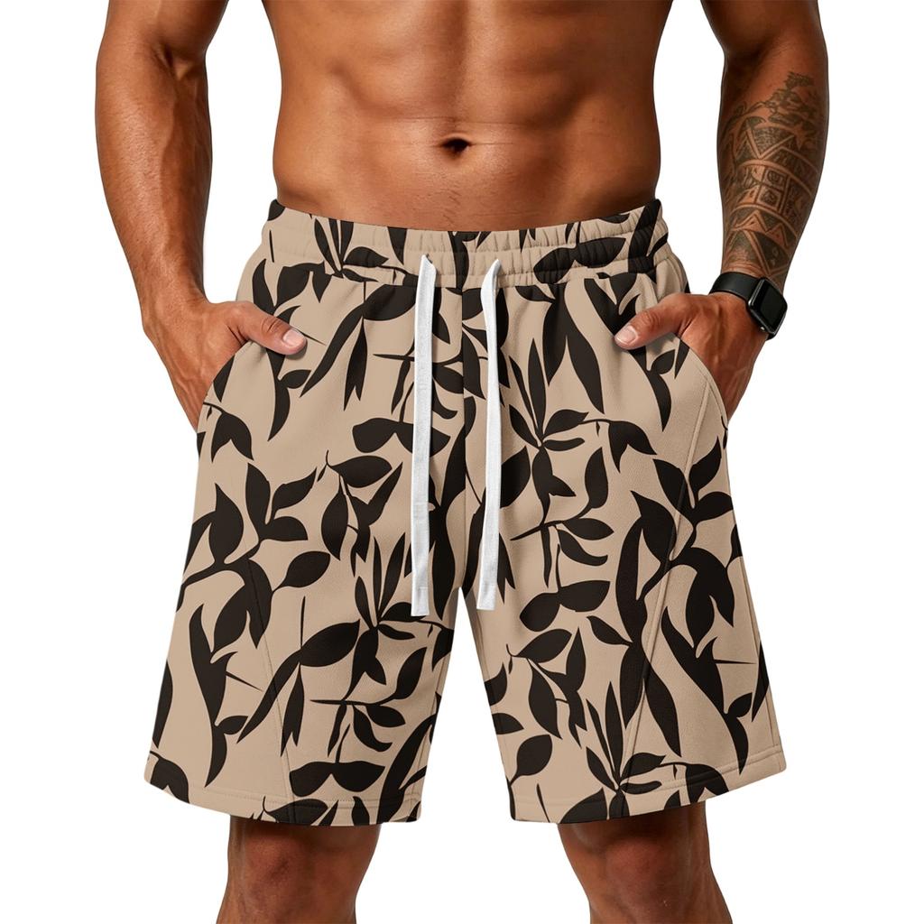 Men Floral Print Loose Fit Athletic Training Gym Beach Shorts with Pockets Elastic Waistband Drawstring Casual Sportswear