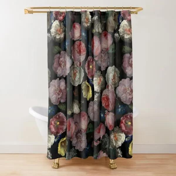Floraler Duschvorhang Dunkelrosa Schwarz Rot Grün Blätter Bunte Blumen Schmetterling Gothic Badezimmer Vorhänge Vintage Badezimmer Dekor