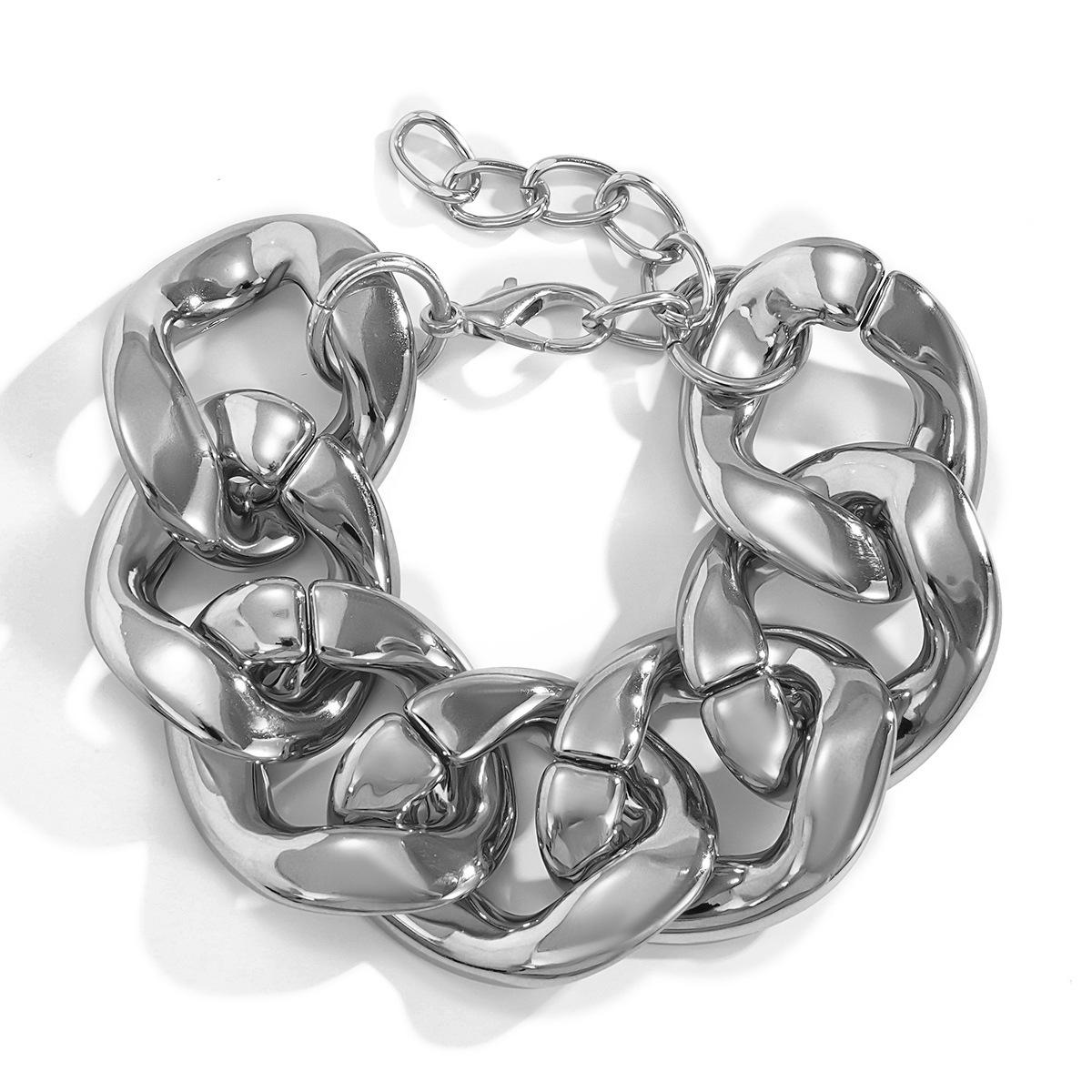 

New Wide Gold Silver Color CCB Punk Cuban Link Chain Bracelet for Women Men on Hand Hip Hop Charm Bangles Couple Jewelry Gift